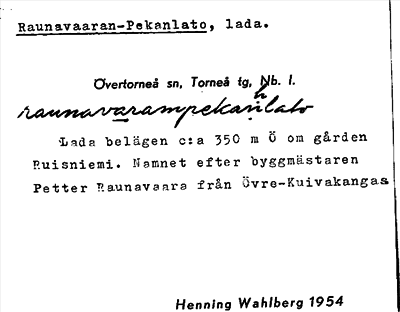 Bild på arkivkortet för arkivposten Raunavaaran-Pekanlato