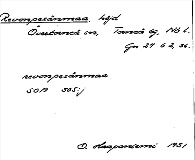 Bild på arkivkortet för arkivposten Revonpesänmaa