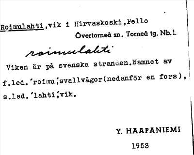 Bild på arkivkortet för arkivposten Roimulahti