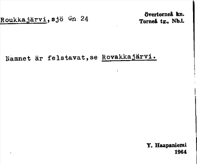 Bild på arkivkortet för arkivposten Roukkajärvi, se Rovakkajärvi