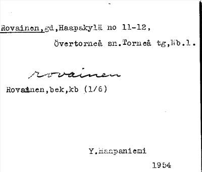 Bild på arkivkortet för arkivposten Rovainen
