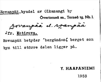 Bild på arkivkortet för arkivposten Rovanpää