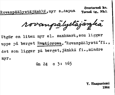 Bild på arkivkortet för arkivposten Rovanpäälystäjänkkä