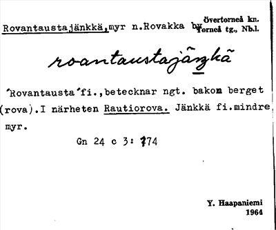 Bild på arkivkortet för arkivposten Rovantaustajänkkä