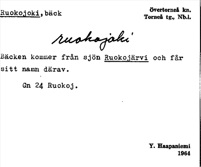 Bild på arkivkortet för arkivposten Ruokojoki