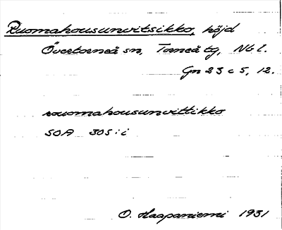 Bild på arkivkortet för arkivposten Ruomahousunvitsikko