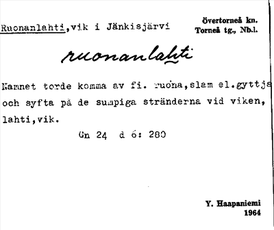 Bild på arkivkortet för arkivposten Ruonanlahti
