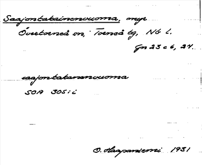 Bild på arkivkortet för arkivposten Saajontakainenvuoma