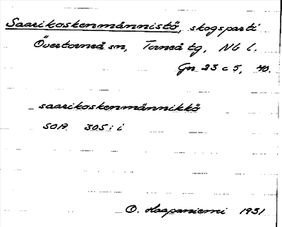 Bild på arkivkortet för arkivposten Saarikoskenmännistö