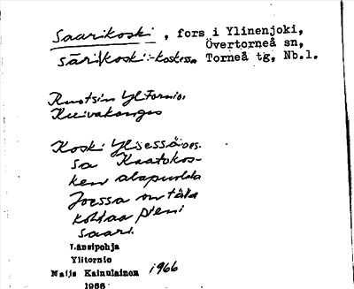Bild på arkivkortet för arkivposten Saarikoski