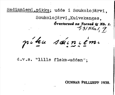 Bild på arkivkortet för arkivposten Sadinniemi, pikku