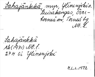 Bild på arkivkortet för arkivposten Sahajänkkä