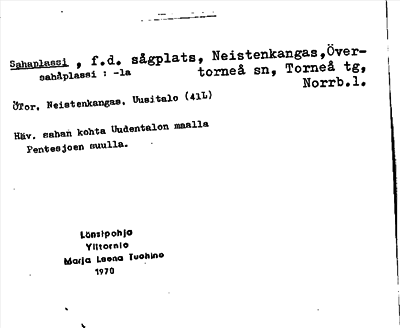 Bild på arkivkortet för arkivposten Sahaplassi