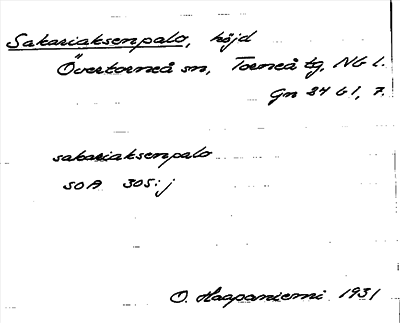 Bild på arkivkortet för arkivposten Sakariaksenpalo