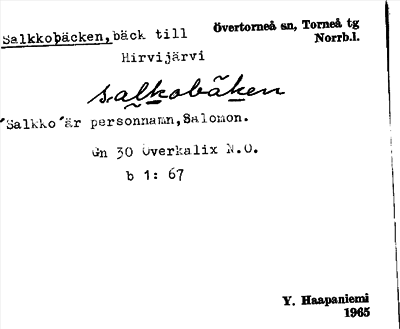 Bild på arkivkortet för arkivposten Salkkobäcken