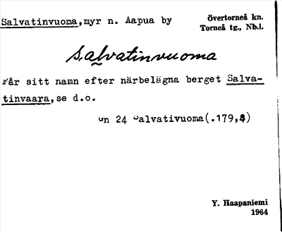 Bild på arkivkortet för arkivposten Salvatinvuoma