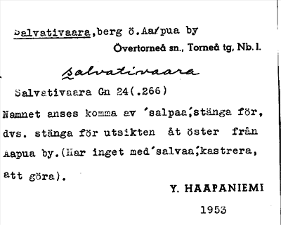 Bild på arkivkortet för arkivposten Salvativaara