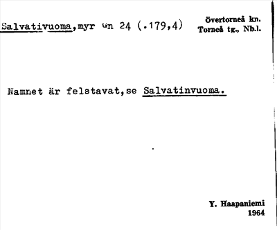 Bild på arkivkortet för arkivposten Salvativuoma, se Salvatinvuoma