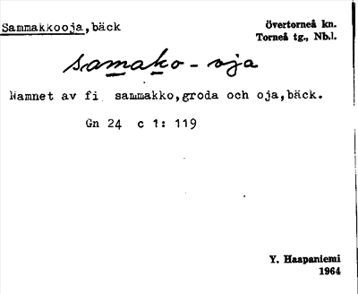 Bild på arkivkortet för arkivposten Sammakkooja