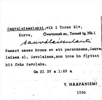 Bild på arkivkortet för arkivposten Sauvalaisenlahti