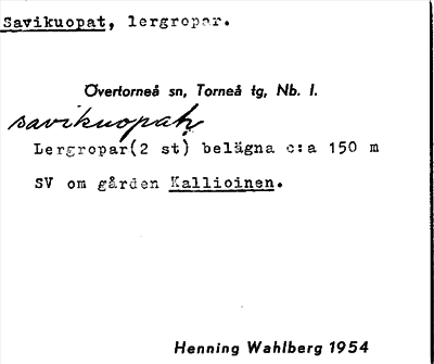 Bild på arkivkortet för arkivposten Savikuopat