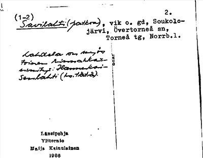 Bild på arkivkortet för arkivposten Savilahti