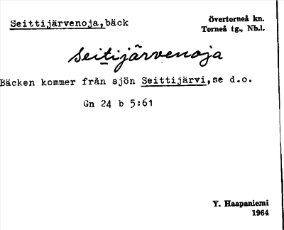 Bild på arkivkortet för arkivposten Seittijärvenoja