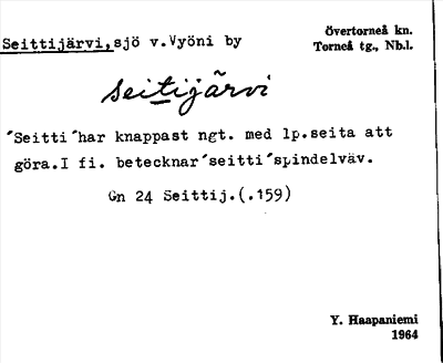 Bild på arkivkortet för arkivposten Seittijärvi