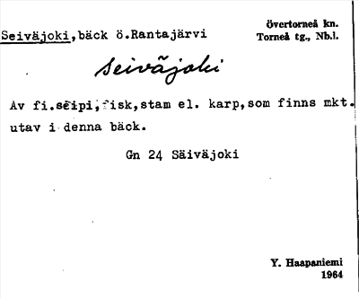 Bild på arkivkortet för arkivposten Seiväjoki