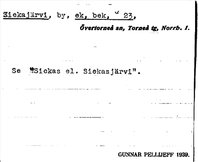 Bild på arkivkortet för arkivposten Siekajärvi