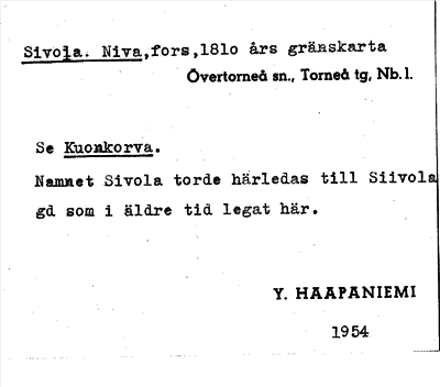 Bild på arkivkortet för arkivposten Sivola, Niva, se Kuonkorva