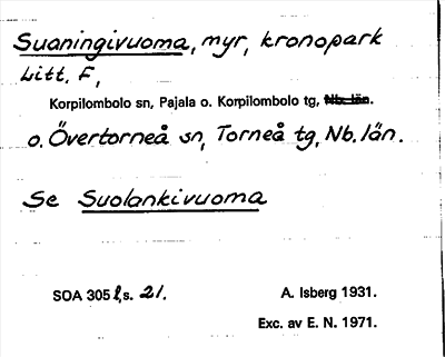 Bild på arkivkortet för arkivposten Suaningivuoma, se Suolankivuoma