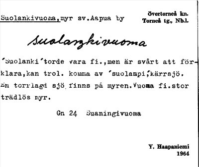 Bild på arkivkortet för arkivposten Suolankivuoma