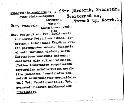Bild på arkivkortet för arkivposten Svansteinin rautapruuki