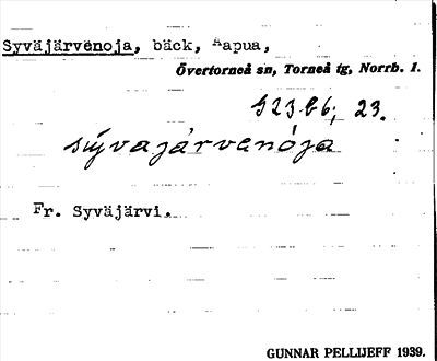 Bild på arkivkortet för arkivposten Syväjärvenoja