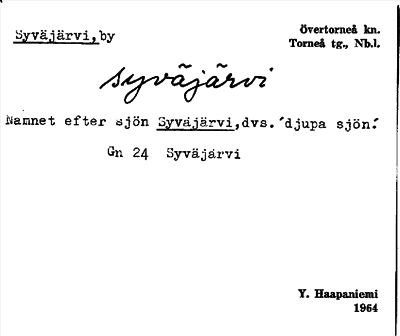 Bild på arkivkortet för arkivposten Syväjärvi