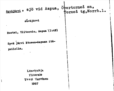 Bild på arkivkortet för arkivposten Syväjärvi