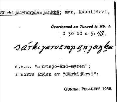 Bild på arkivkortet för arkivposten Särkijärvenpäänjänkkä
