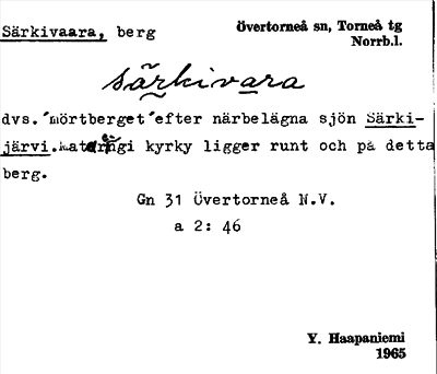 Bild på arkivkortet för arkivposten Särkivaara