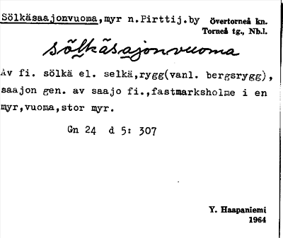 Bild på arkivkortet för arkivposten Sölkäsaajonvuoma