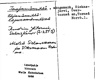 Bild på arkivkortet för arkivposten Taajamämikkö