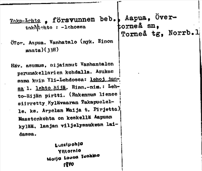 Bild på arkivkortet för arkivposten Taka-Lehto