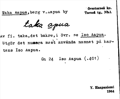 Bild på arkivkortet för arkivposten Taka Aapua