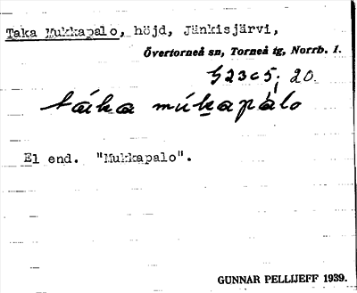 Bild på arkivkortet för arkivposten Taka Mukkapalo