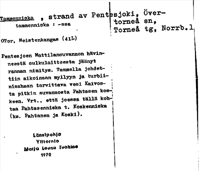 Bild på arkivkortet för arkivposten Tammenniska