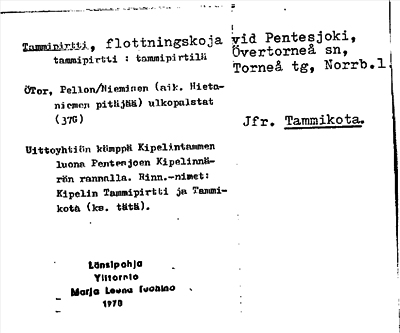 Bild på arkivkortet för arkivposten Tammipirtti