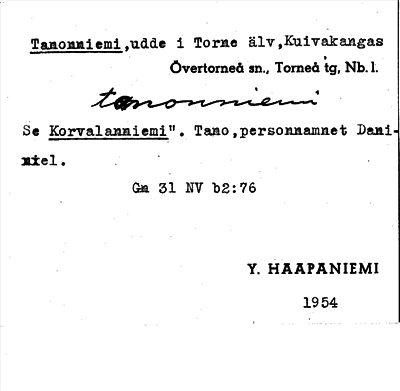 Bild på arkivkortet för arkivposten Tanonniemi