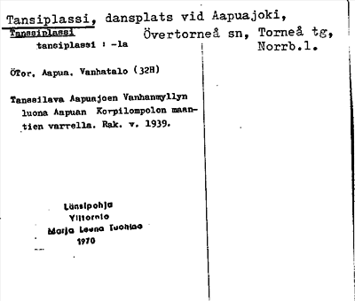 Bild på arkivkortet för arkivposten Tansiplassi