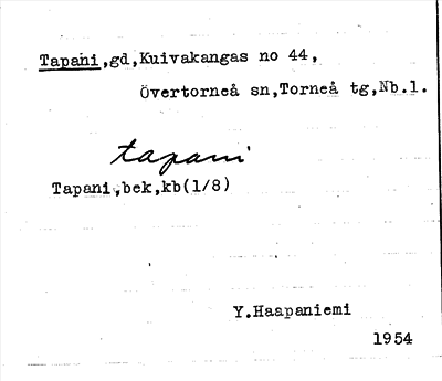 Bild på arkivkortet för arkivposten Tapani