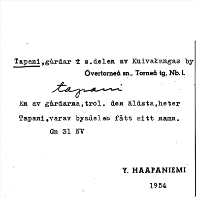 Bild på arkivkortet för arkivposten Tapani